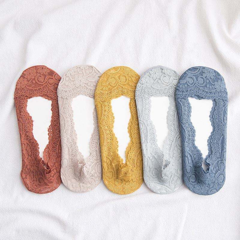 Тънки чорапи плитки уста дишащи силиконови силицидни дантелени дантелени чорапи за невидими лодки жени